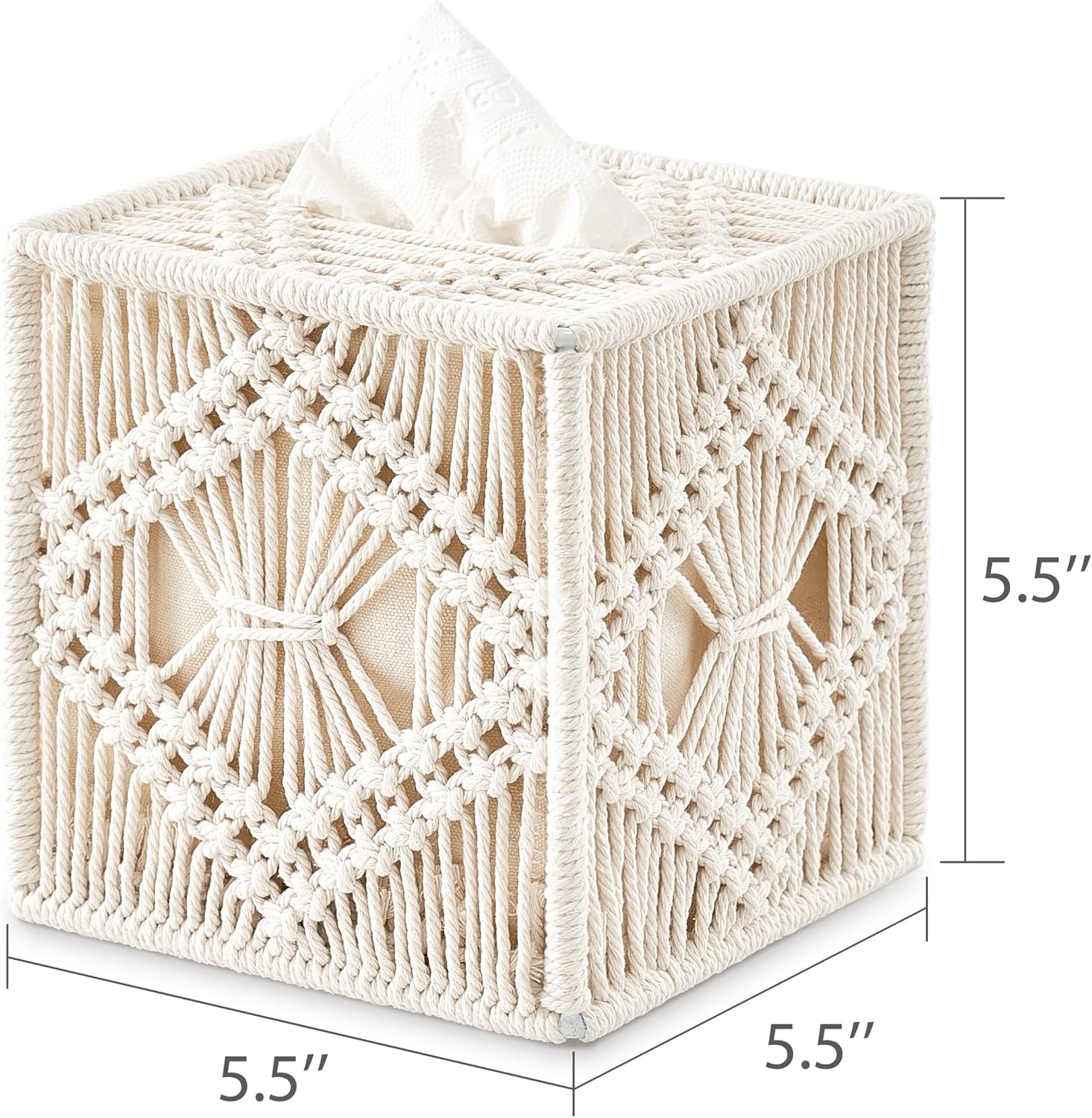 Tissue Box Cover for Boho Decor (Handmade Ivory Design)