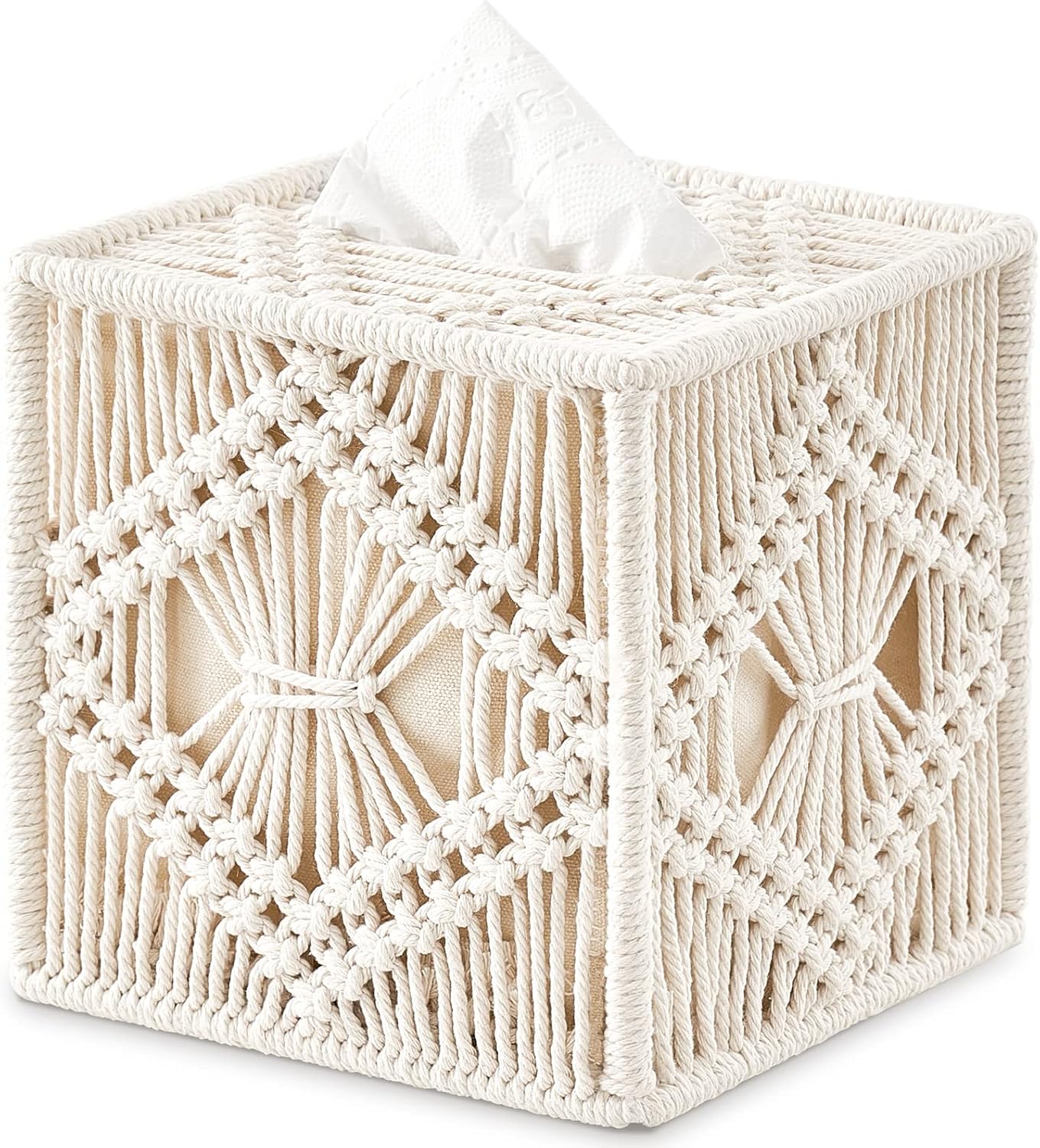 Tissue Box Cover for Boho Decor (Handmade Ivory Design)