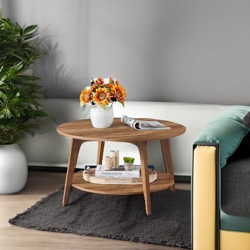 Round Coffee Table with 2-Tier Storage for Living Rooms