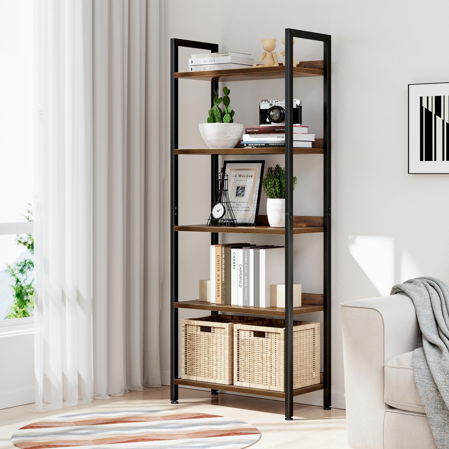 5 Tier Bookshelf for Home Office and Living Room