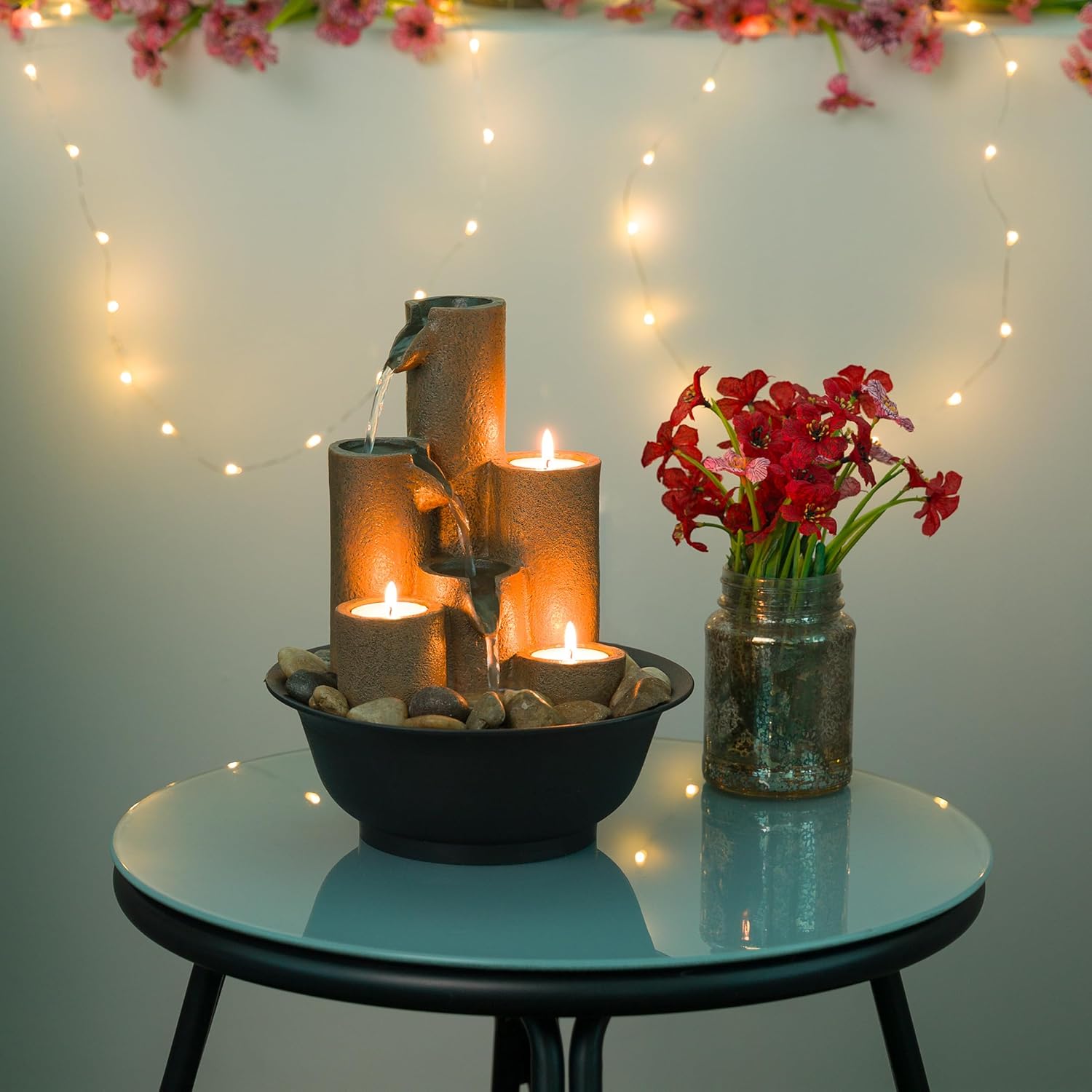 Tabletop Water Fountain with Tealight Holders (Cozy Accent)