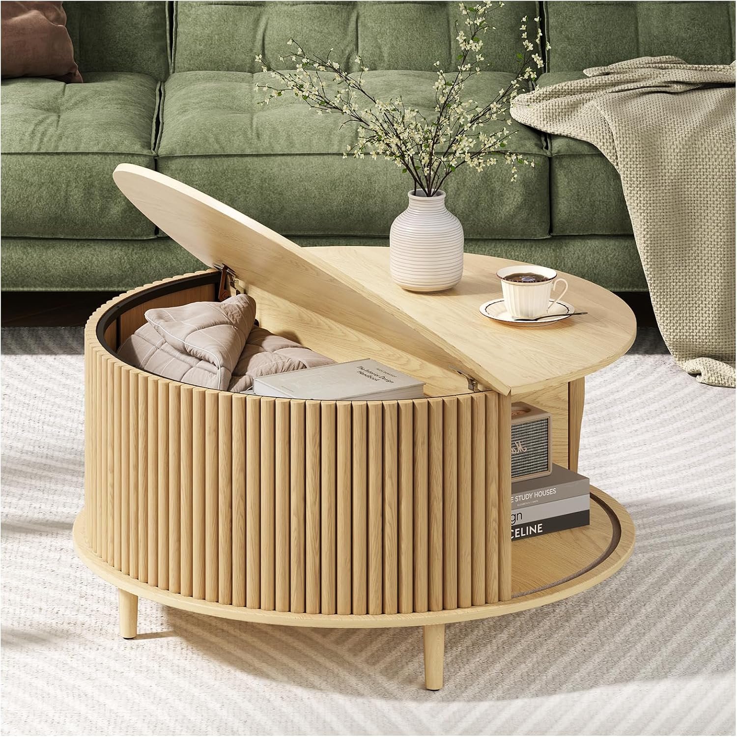 Round Coffee Table with Storage for Small Spaces (Modern)
