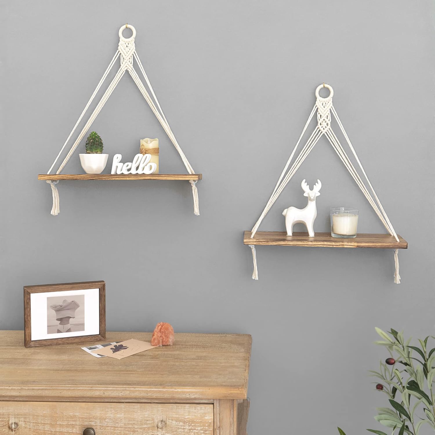 Hanging Wall Shelf Set for Boho Home Decor