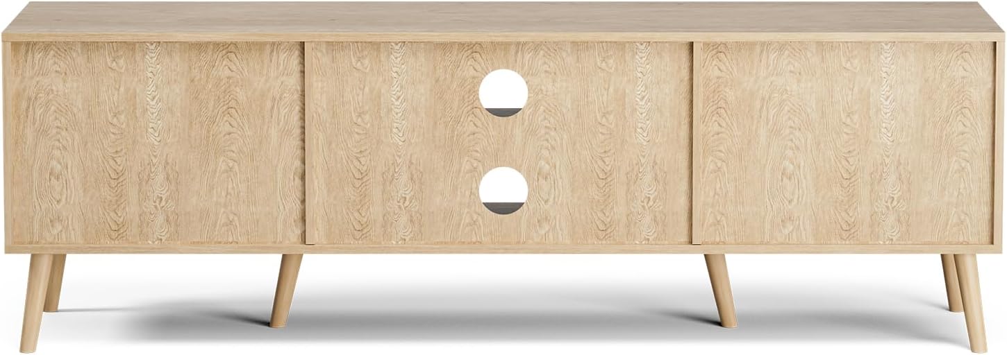 TV Stand for 65'' TV with Storage Cabinets (Mid-Century Boho)