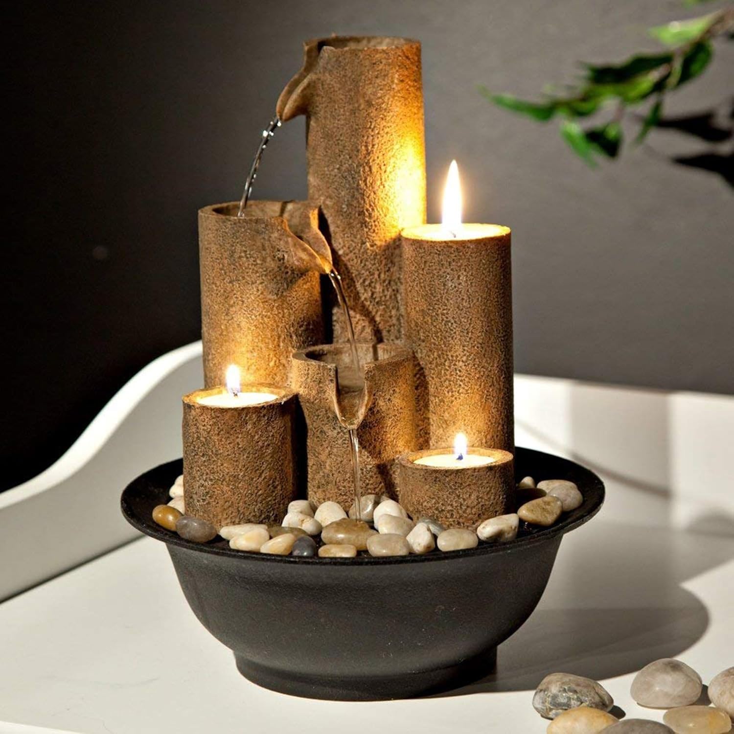 Tabletop Water Fountain with Tealight Holders (Cozy Accent)