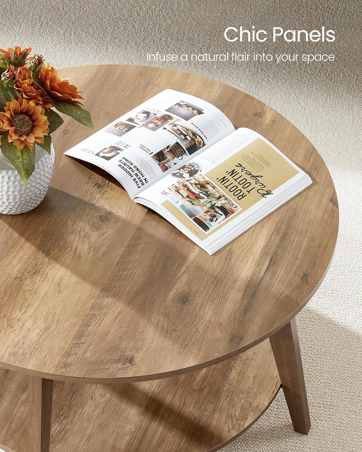Round Coffee Table with 2-Tier Storage for Living Rooms