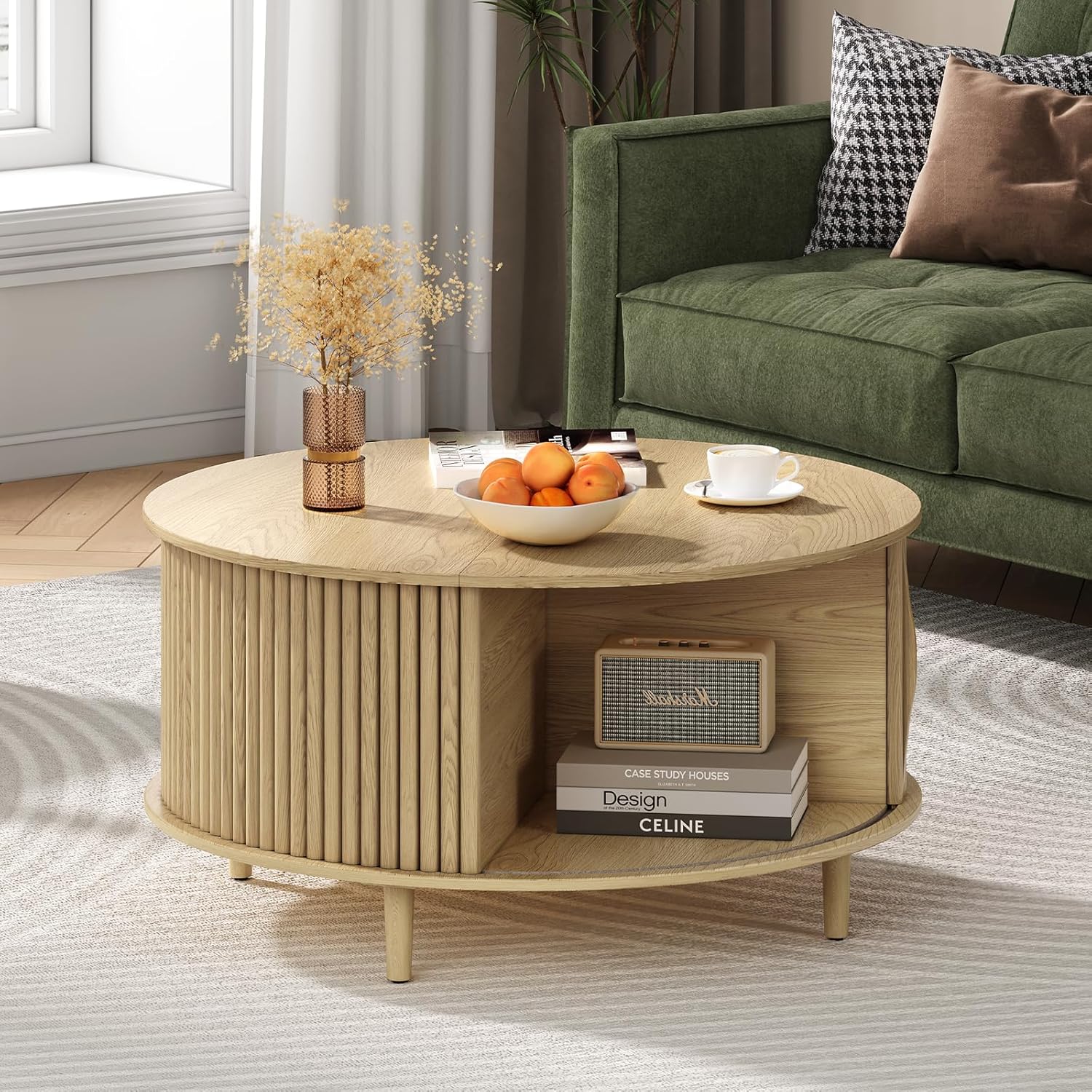 Round Coffee Table with Storage for Small Spaces (Modern)