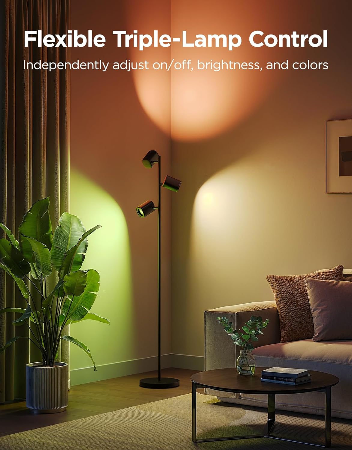 Tree Floor Lamp with 3 Adjustable Lights for Living Rooms