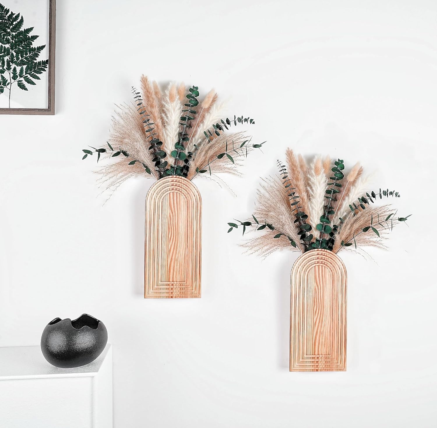Set of 2 Wooden Wall Vases for Boho Home Decor