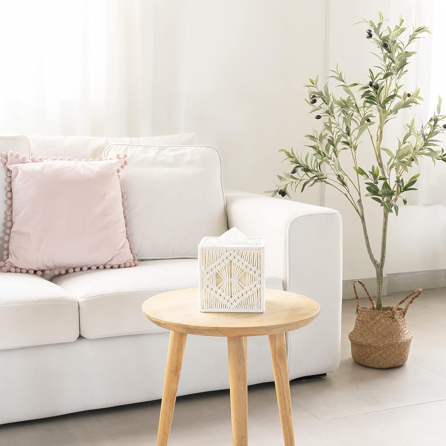 Tissue Box Cover for Boho Decor (Handmade Ivory Design)