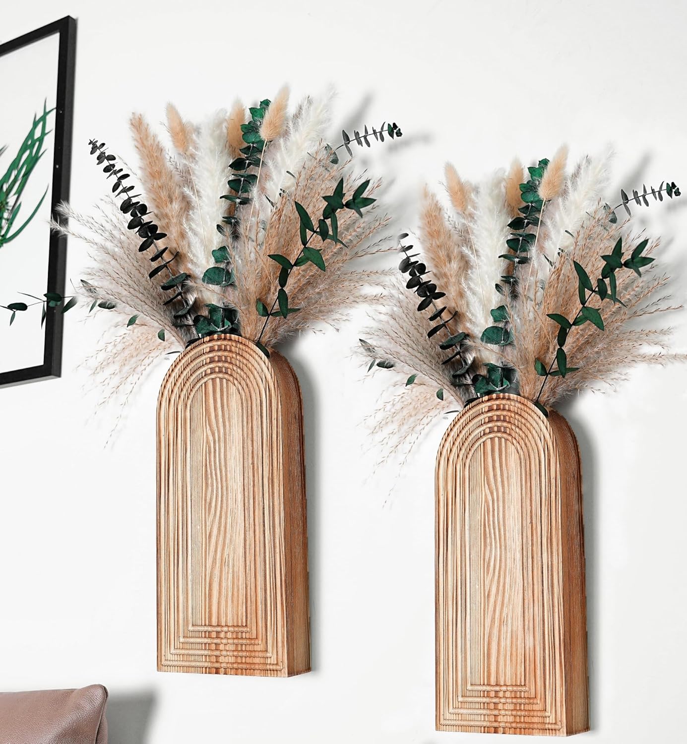 Set of 2 Wooden Wall Vases for Boho Home Decor